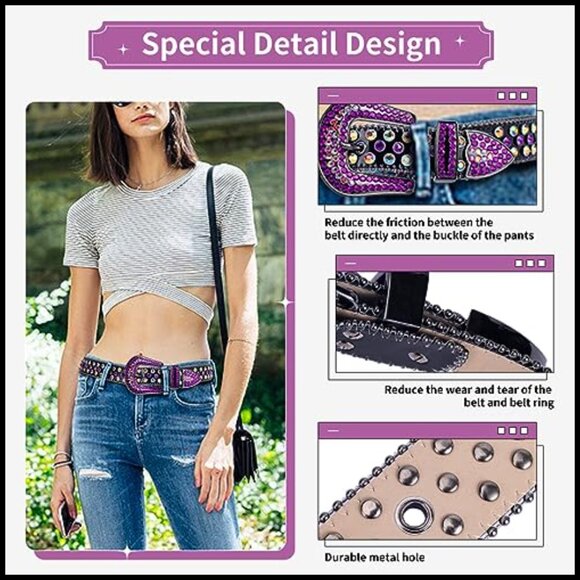 Luxury Rhinestone Western Belt with Pearl Edging, Artificial Leather main image 5